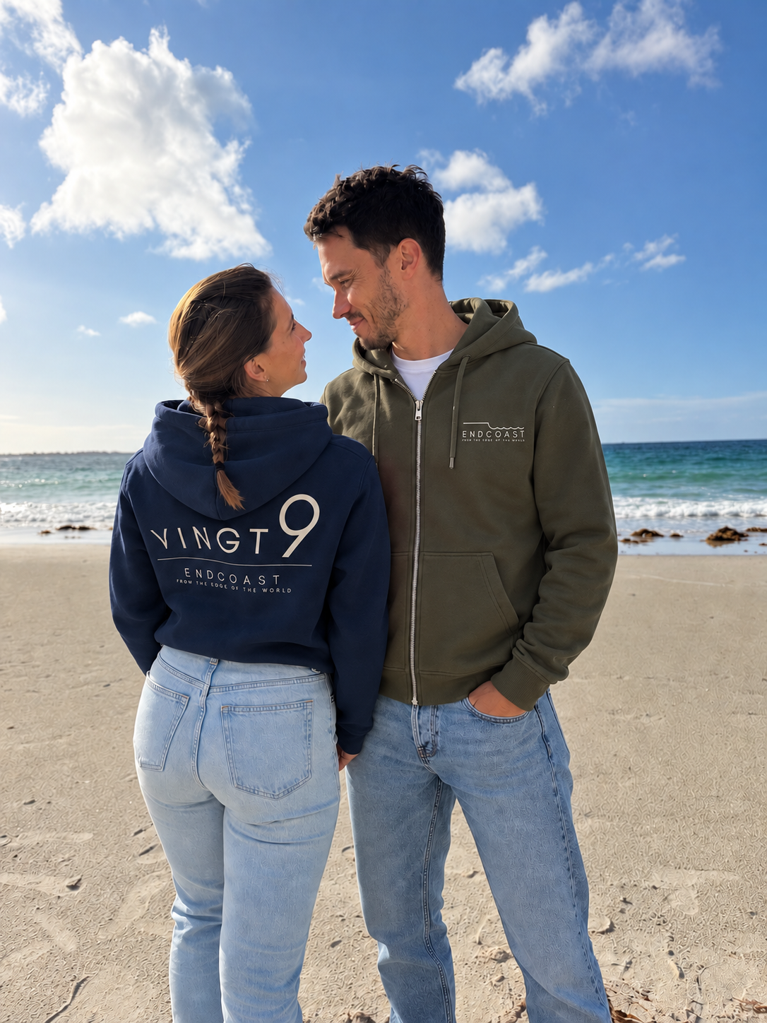 Sweat capuche zippé Vingt9 Khaki