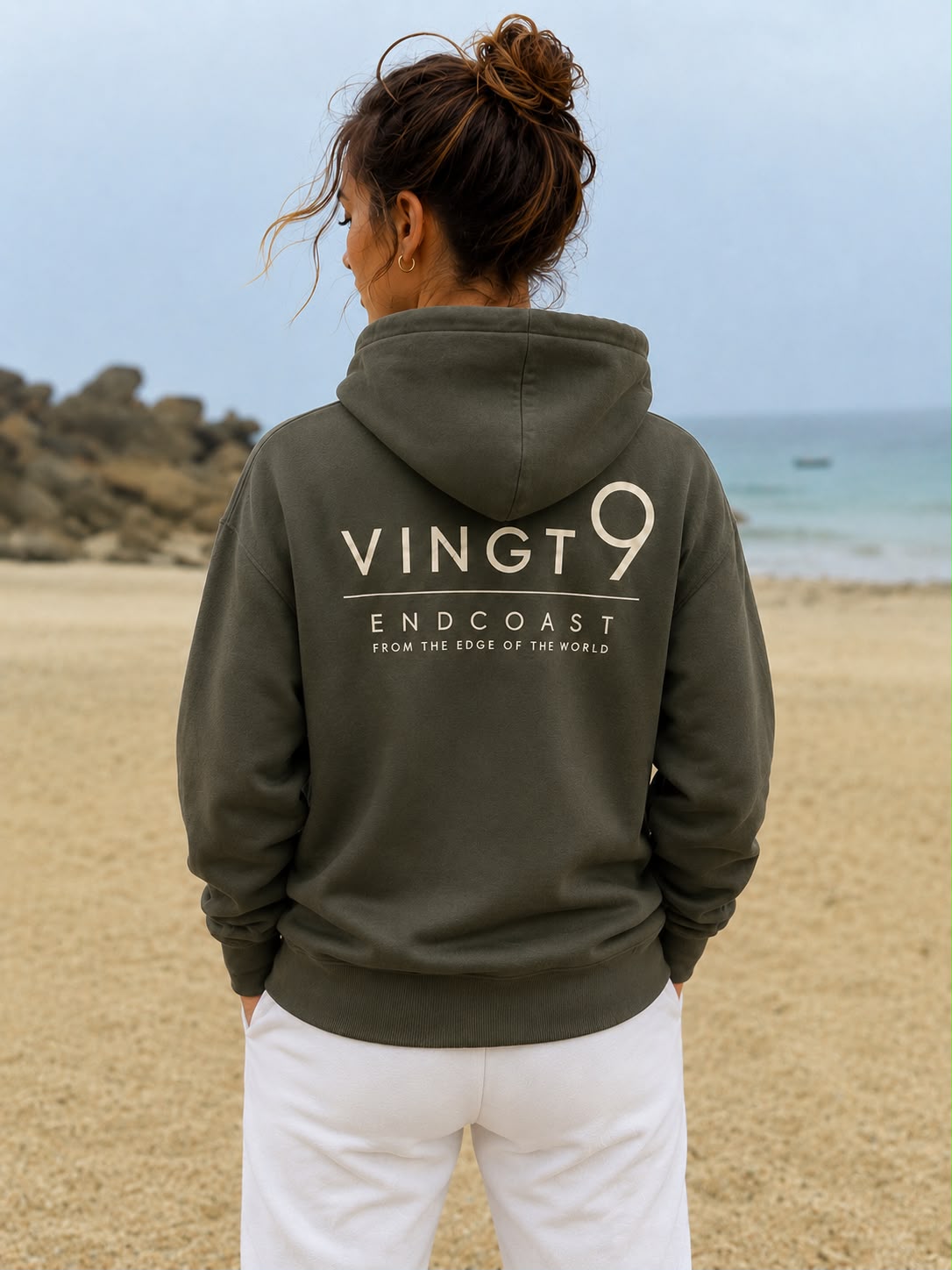 Sweat capuche zippé Vingt9 Khaki